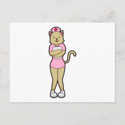 看護師の猫と医療リスト ポストカード (正面)