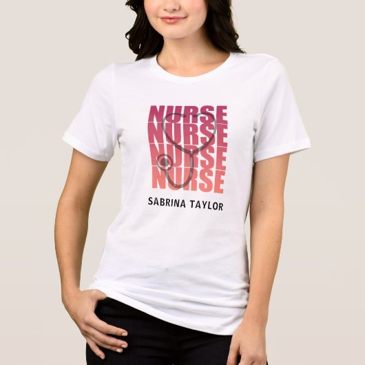 看護師の繰り返しステートスコープ RN トライブレンドTシャツ (正面)