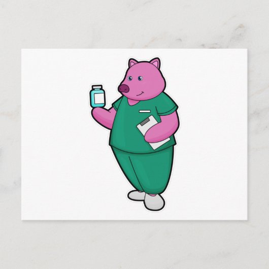 看護師の豚と薬 ポストカード (正面)