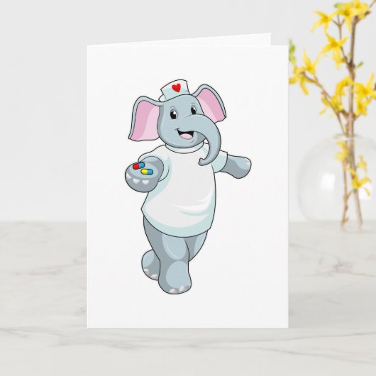 看護師の象と薬 カード (黄色い花)