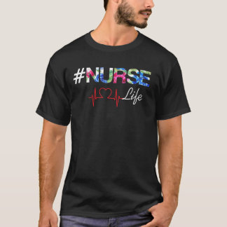 看護師ライフハッシュタグ心電図Tシャツ Tシャツ
