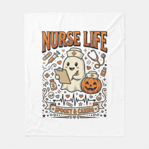 看護師ライフ ハロウィン ゴースト パンプキン ヴィンテージ Tシャツ D フリースブランケット