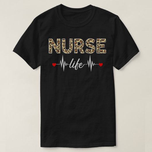 看護師ライフ、ヒョウ柄、ユーモアあふれる看護 ヘルスケア Tシャツ (デザイン正面)