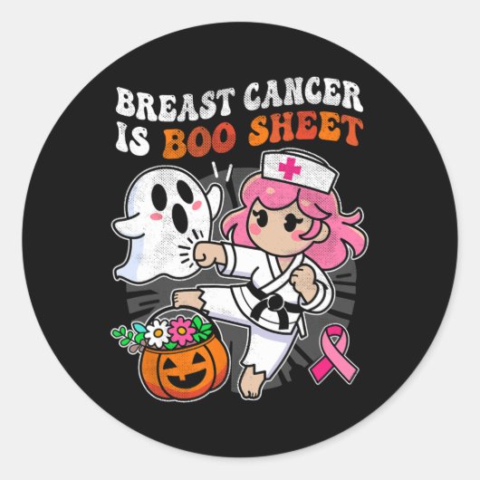 看護師乳がん啓発空手ファイト幽霊ハロウィン ラウンドシール (正面)