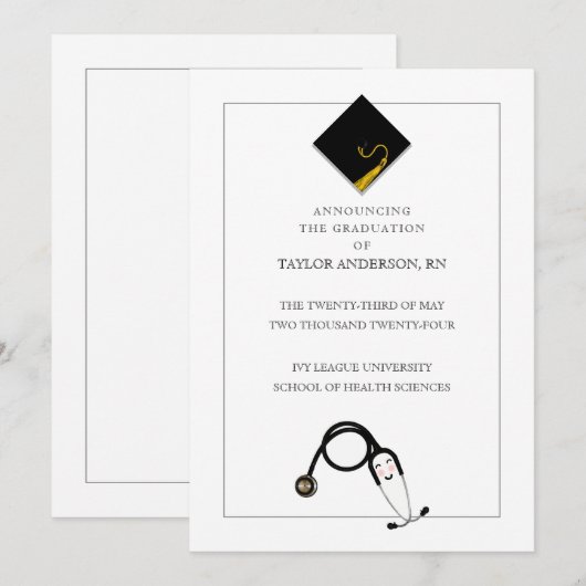 看護師卒業のお知らせ 招待状 (正面/裏面)