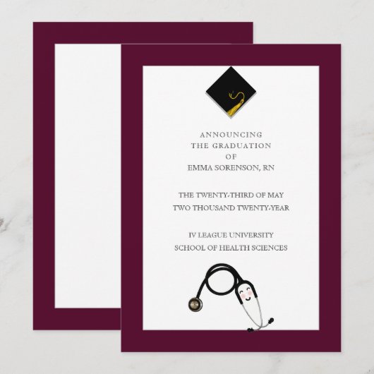 看護師卒業のお知らせ 招待状 (正面/裏面)