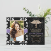 看護師卒業のお知らせ 紫の招待状 招待状 (スタンド正面)