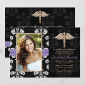 看護師卒業のお知らせ 紫の招待状 招待状 (正面/裏面)