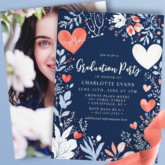 看護師卒業ステソスコープハート写真 招待状