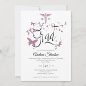 看護師卒業パープルバタフライ卒業式カリグラフィー 招待状 (正面)