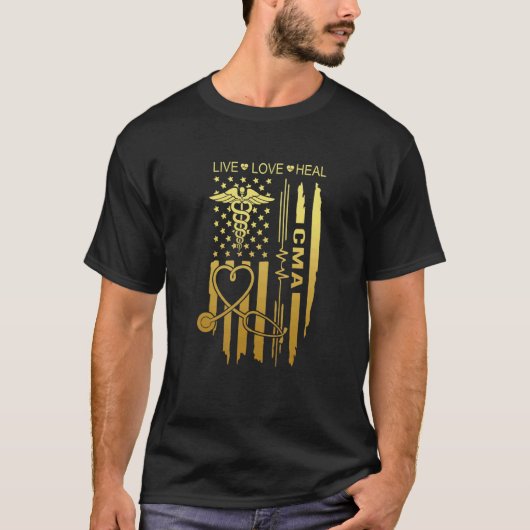 看護師卒業式ナーセウィークCMA看護師米国旗CMA Tシャツ (正面)