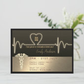 看護師卒業招待状 - ブラックゴールドメタリック 招待状 (スタンド正面)