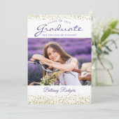 看護師国家試験合格 紫の花 ゴールド フォト 招待状 (スタンド正面)