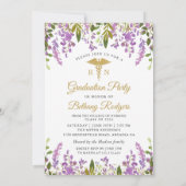 看護師国家試験合格 紫の花 ゴールド フォト 招待状 (裏面)