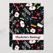 看護師退職パーティー　黒と白 招待状 (正面/裏面)