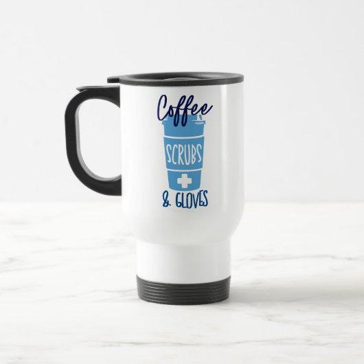 看護師 コーヒースクラブと手袋 トラベルマグ (左)