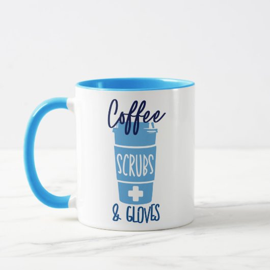 看護師 コーヒー 医療用スクラブと手袋 マグカップ (左)