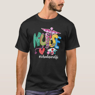 看護師 ハート 聴診器 スクールナース 看護師の生活 Tシャツ