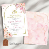 看護師 ピンクの花柄 卒業 招待状