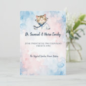 看護師 医者 猫 水彩画 医学部 結婚式 招待状 (スタンド正面)