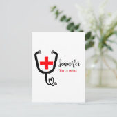 看護師 医者 赤い十字 ステソスコープ 名前を追加 ポストカード (スタンド正面)