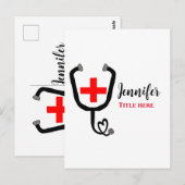 看護師 医者 赤い十字 ステソスコープ 名前を追加 ポストカード (正面/裏面)