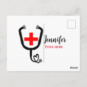 看護師 医者 赤い十字 ステソスコープ 名前を追加 ポストカード (裏面)