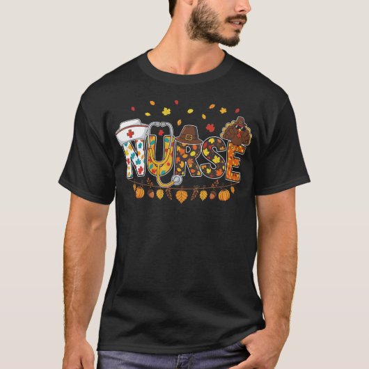 看護師 感謝祭 秋 ヘルスケアワーカー 七面鳥 Tシャツ (正面)