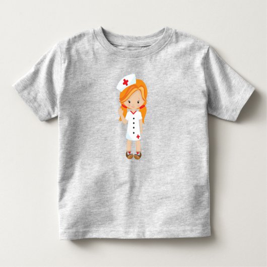 看護師, 薬, 医者, かわいい少女, オレンジ色の髪 トドラーTシャツ (正面)