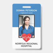 看護師 RN 医療用 青い写真付きID 職場 バッジ (正面)