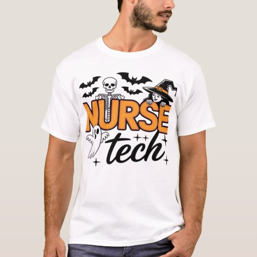 看護技術者 - ハロウィン - 骸骨、魔女、 Tシャツ (正面)