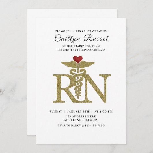 看護招待状、ナース卒業、卒業試験 招待状 (正面/裏面)