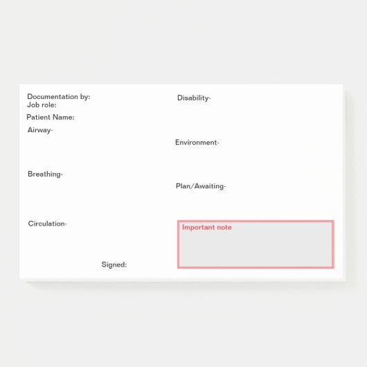 看護文書ポストイット。 ポストイット (正面)