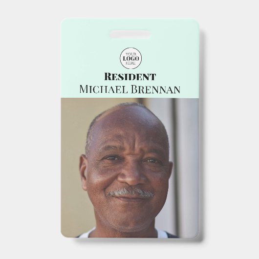 看護気にまたは退職者のティール（緑がかった色）写真ID バッジ (Front)