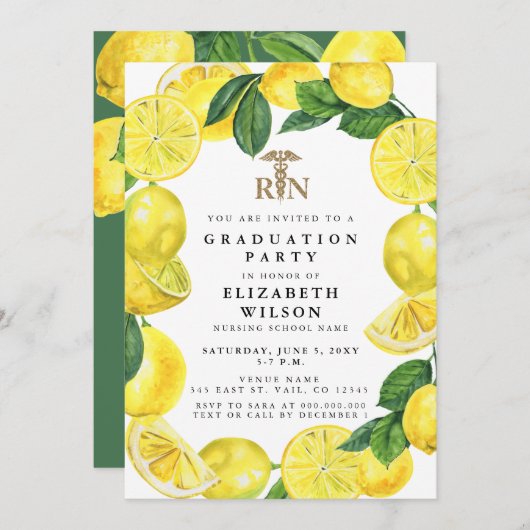 看護登録ナースRNレモン卒業 招待状 (正面/裏面)