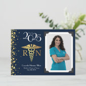 看護金ゴールド卒業発表ネイビーブルー 招待状 (スタンド正面)