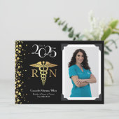 看護金ゴールド卒業発表ブラック 招待状 (スタンド正面)