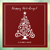 真っ白なクリスマスツリーとワインレッドの幸せなホリデーシーズン ウィンドウサイン (シート3)