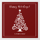 真っ白なクリスマスツリーとワインレッドの幸せなホリデーシーズン ウィンドウサイン (シート)