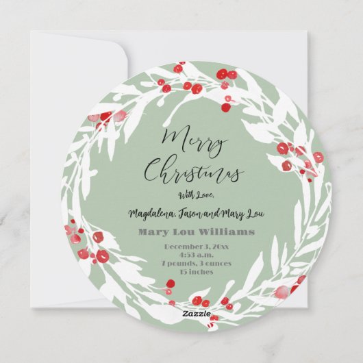 真っ白な赤い花輪と新しい赤ちゃん シーズンカード (裏面)