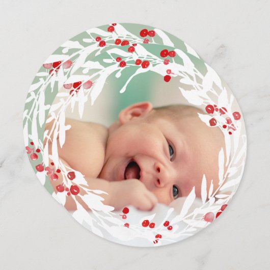 真っ白な赤い花輪と新しい赤ちゃん シーズンカード (正面/裏面)