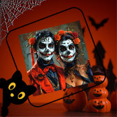 真っ赤と真っ黒の風刺画 デ・ロス・ムエルトスの日 カップル 招待状