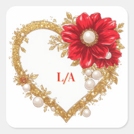 ✨真っ赤なお花のハートフレームが可愛いロマンティックな結婚式デザイン✨ スクエアシール