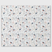 真っ赤なアメリカコロリバティの鳥と植物のクリスマスパターン ラッピングペーパー (フラット)