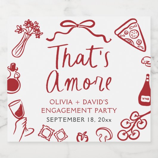真っ赤なイタリアン That's Amore ピザエンゲージメントパーティー スパークリングワインラベル (シングルラベル)