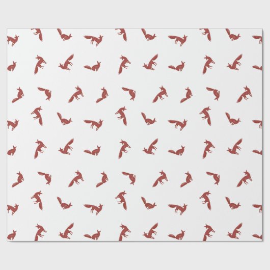 真っ赤なキツネのクリスマスパターン 冬の雪 ラッピングペーパー (フラット)