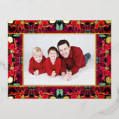 真っ赤なクリスマスのポインセチア　ホリデー　ポストカード 箔シーズンポストカード (正面)