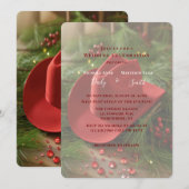 真っ赤なクリスマスカウボーイハットでのウェディングセレブレーション 招待状 (正面/裏面)