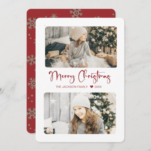 真っ赤なクリスマスツリー 現代風2 フォト シーズンカード (正面/裏面)