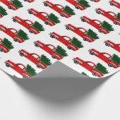 真っ赤なクリスマストラックが描かれた、素朴なクリスマスのホリデーパーティーのラッピングペーパー ラッピングペーパー (角)